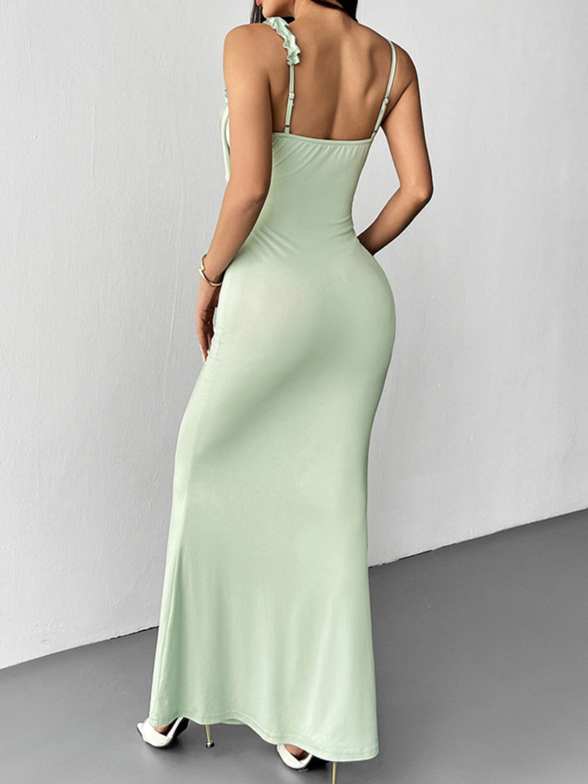 Floral Mermaid Maxi Dress in Light Green
