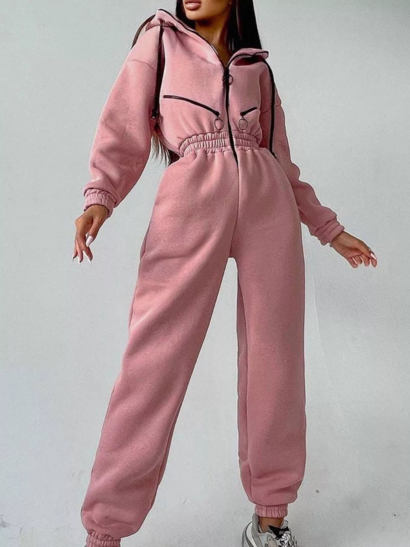 Zip Front Dropped Shoulder Jumpsuit