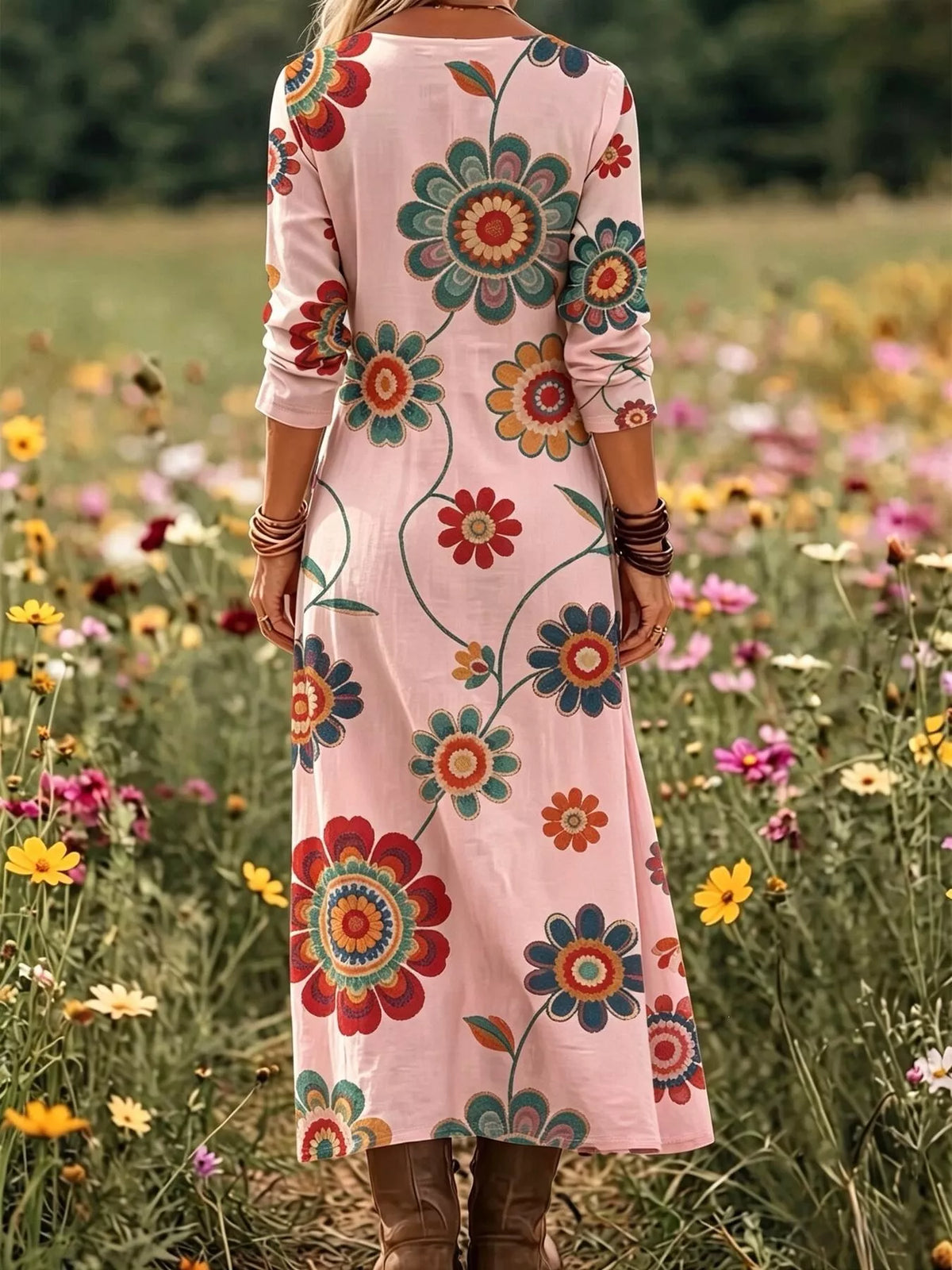 Floral Print Long Sleeve Maxi Dress