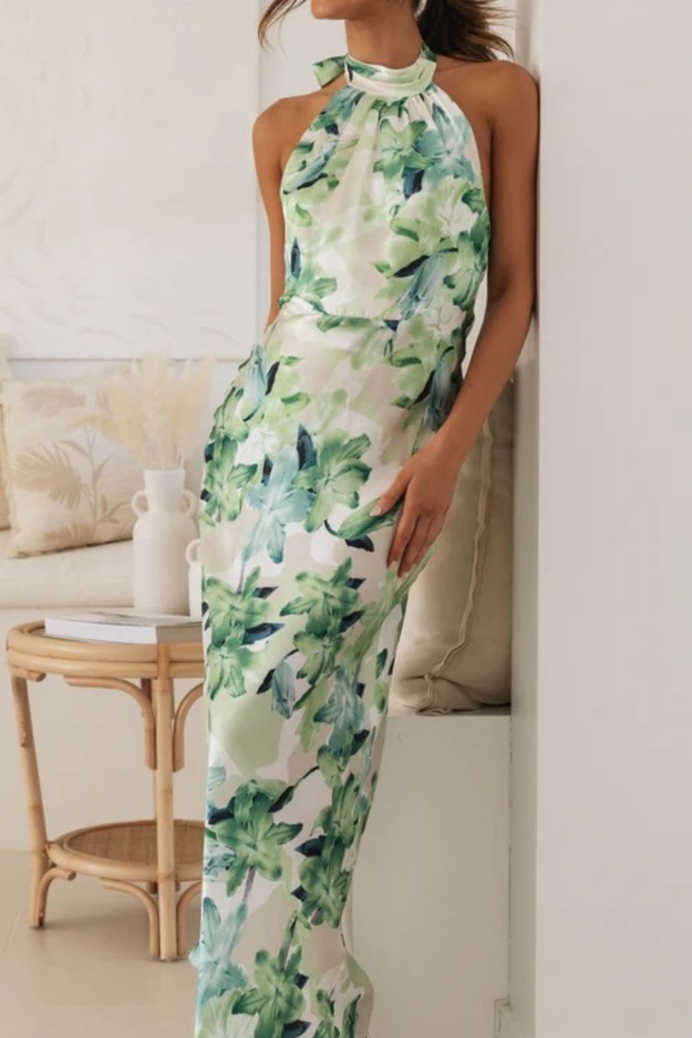 Floral Halter Neck Maxi Dress with Side Slit