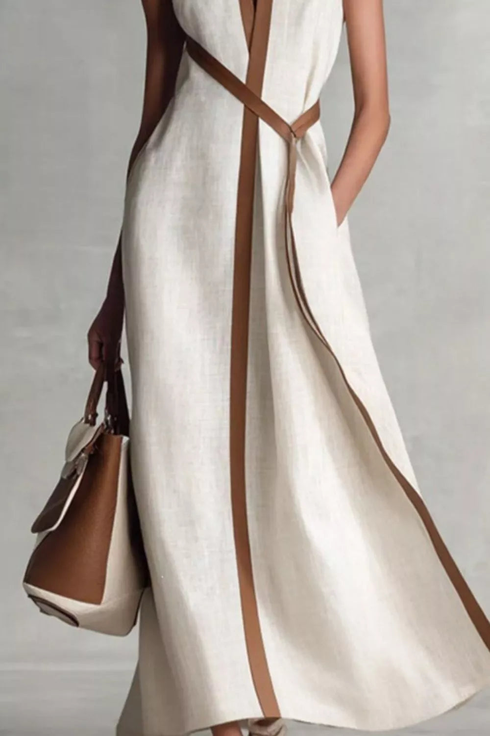 Sleeveless Contrast-Trim Midi Dress