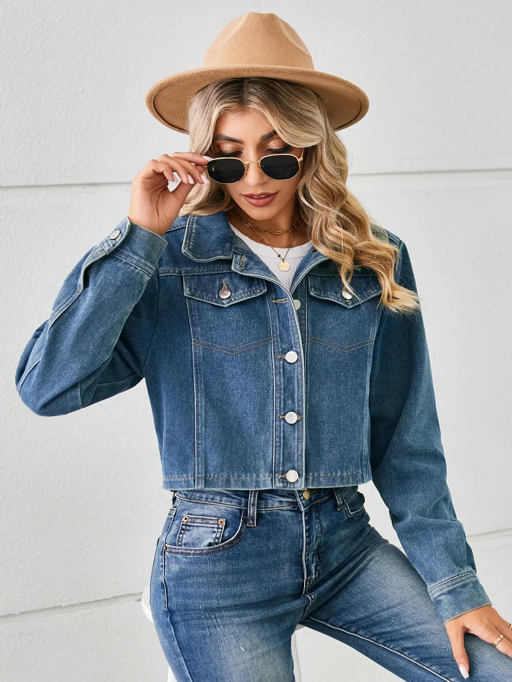 Long Sleeve Button-Up Denim Jacket by Manny