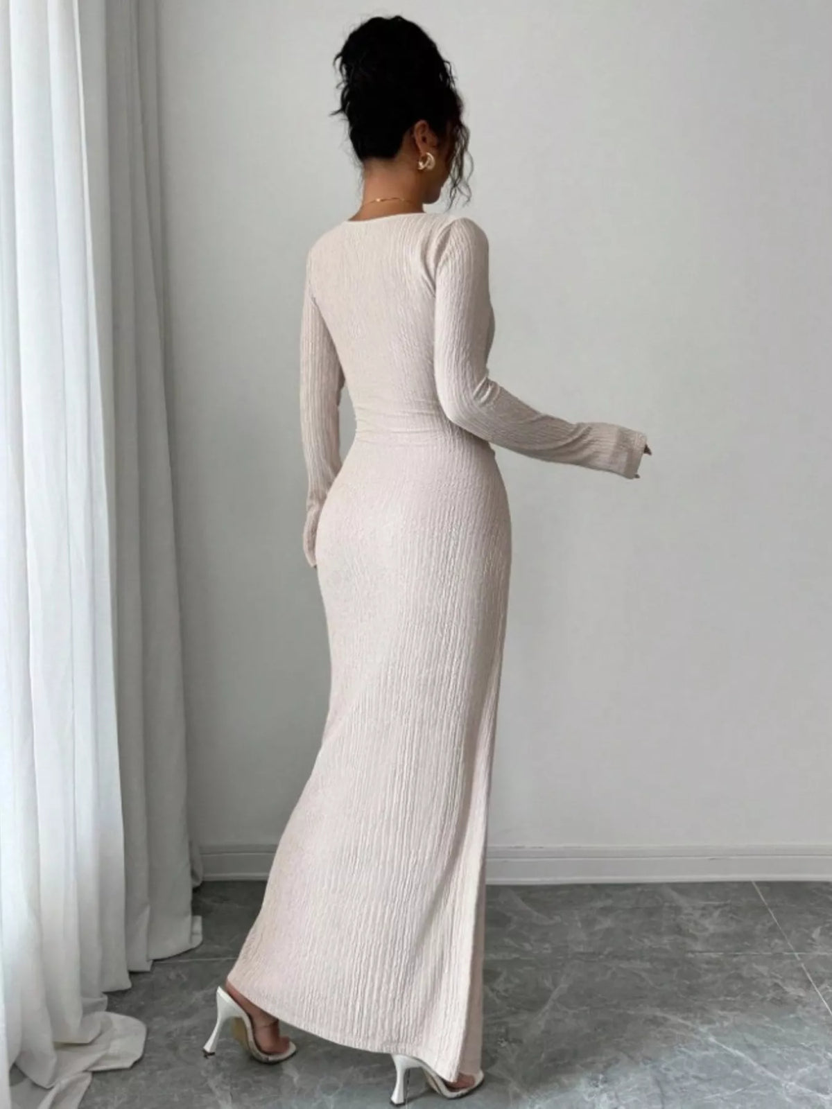 Ribbed Asymmetrical Neck Slit Maxi Dress