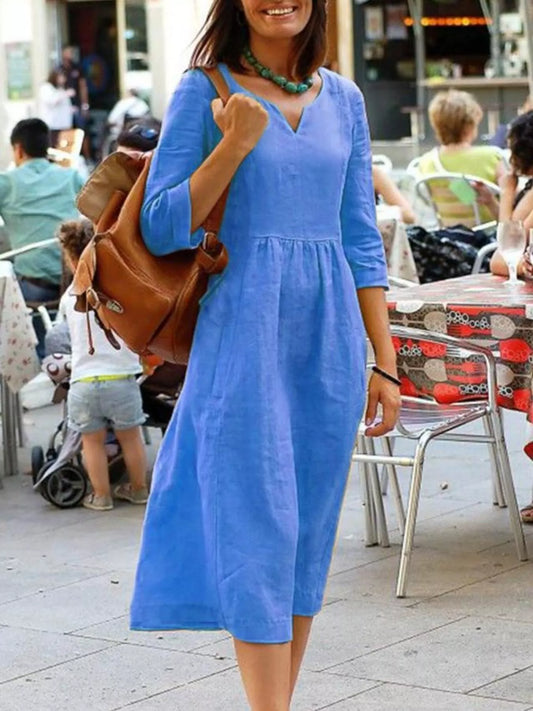 Notched Collar Midi Dress