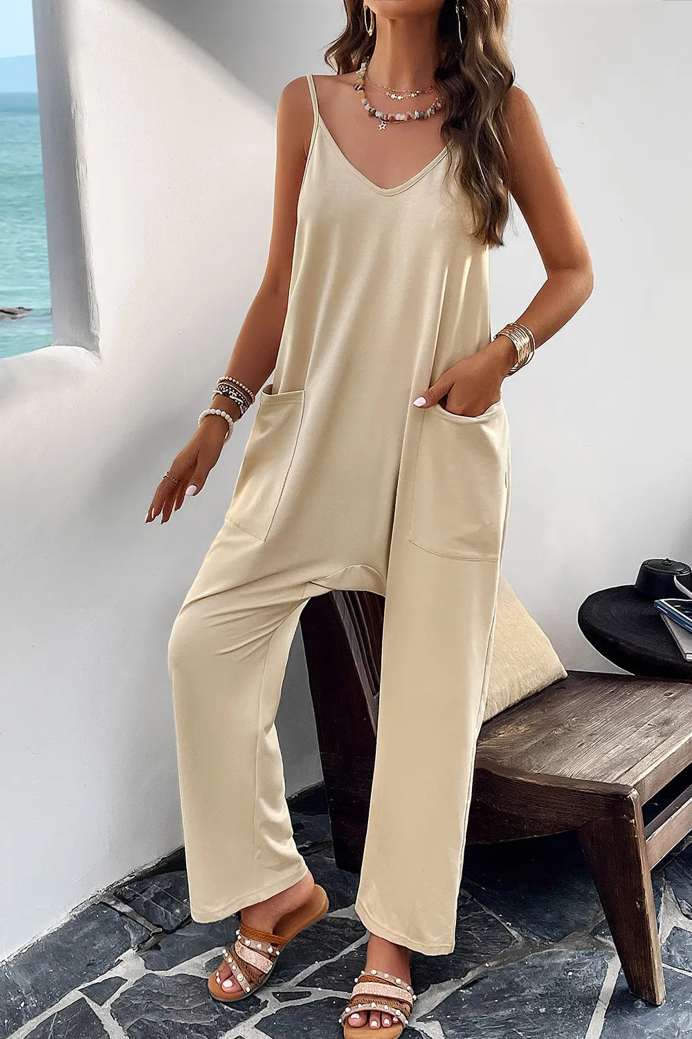 Pocketed Spaghetti Strap Overalls by DY