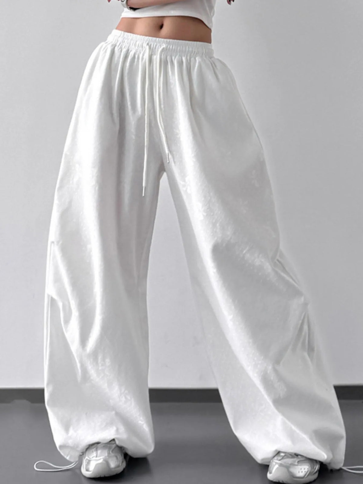 Wide Leg Drawstring Pants in White