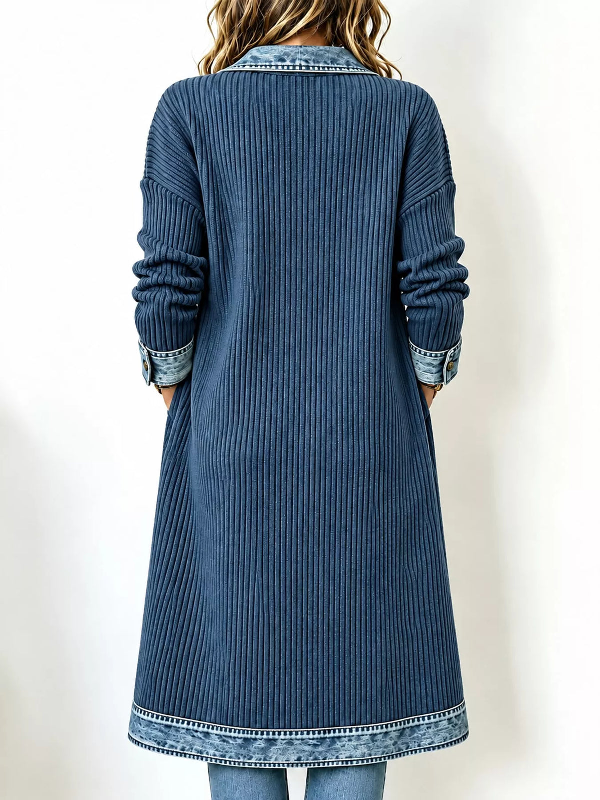 Denim-Trimmed Longline Cardigan