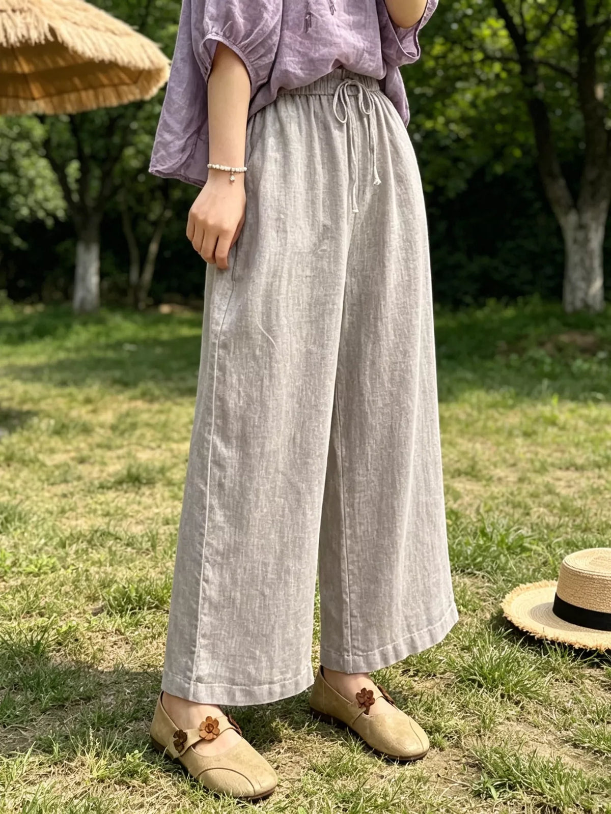 Casual Drawstring Wide Leg Pants