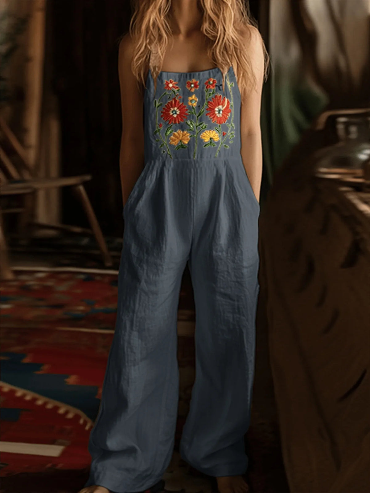 Floral Embroidered Wide-Leg Jumpsuit