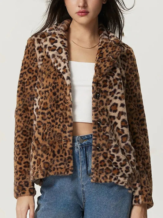 Fuzzy Leopard Collared Jacket