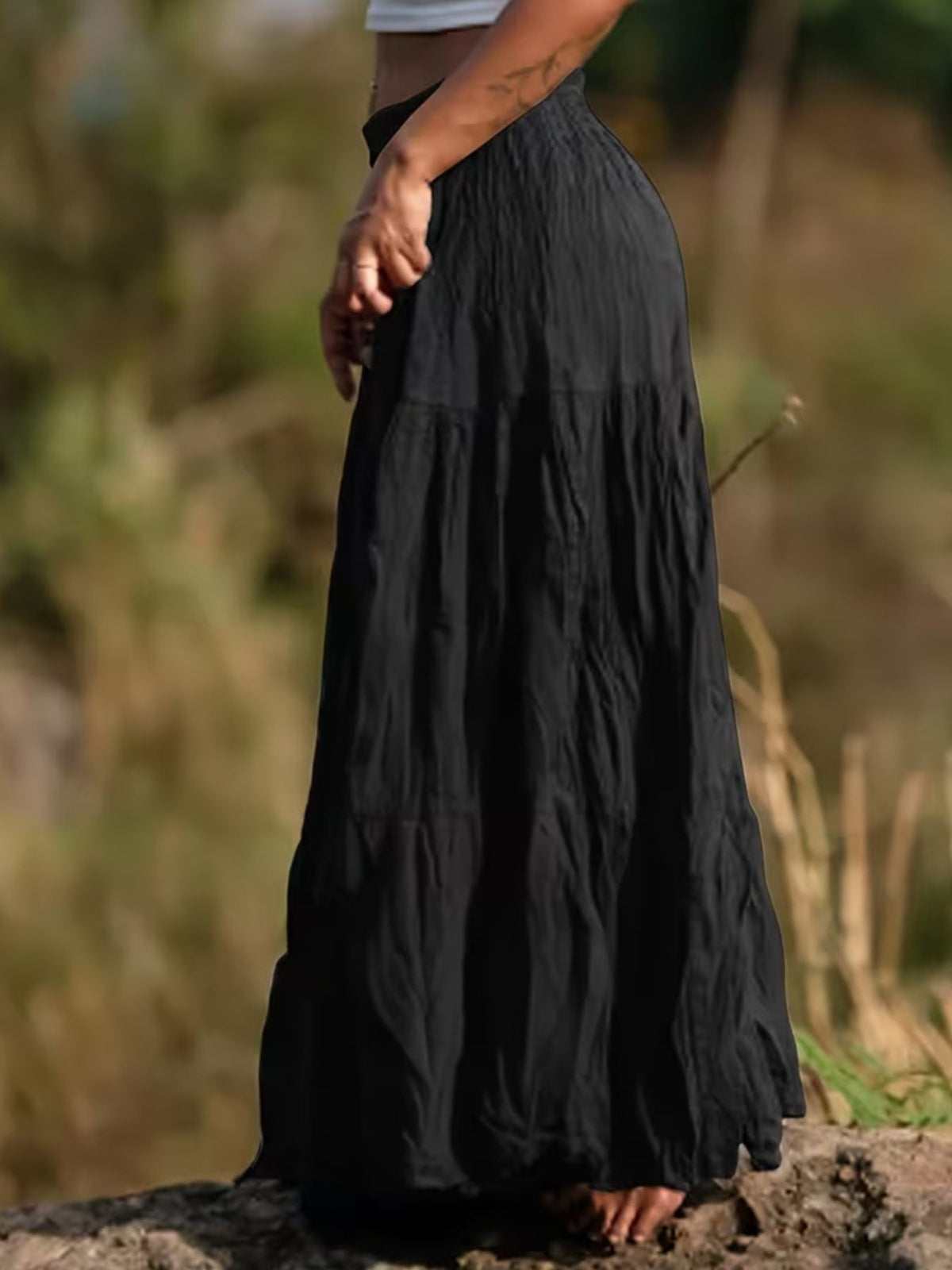 Tiered Ruched Maxi Skirt