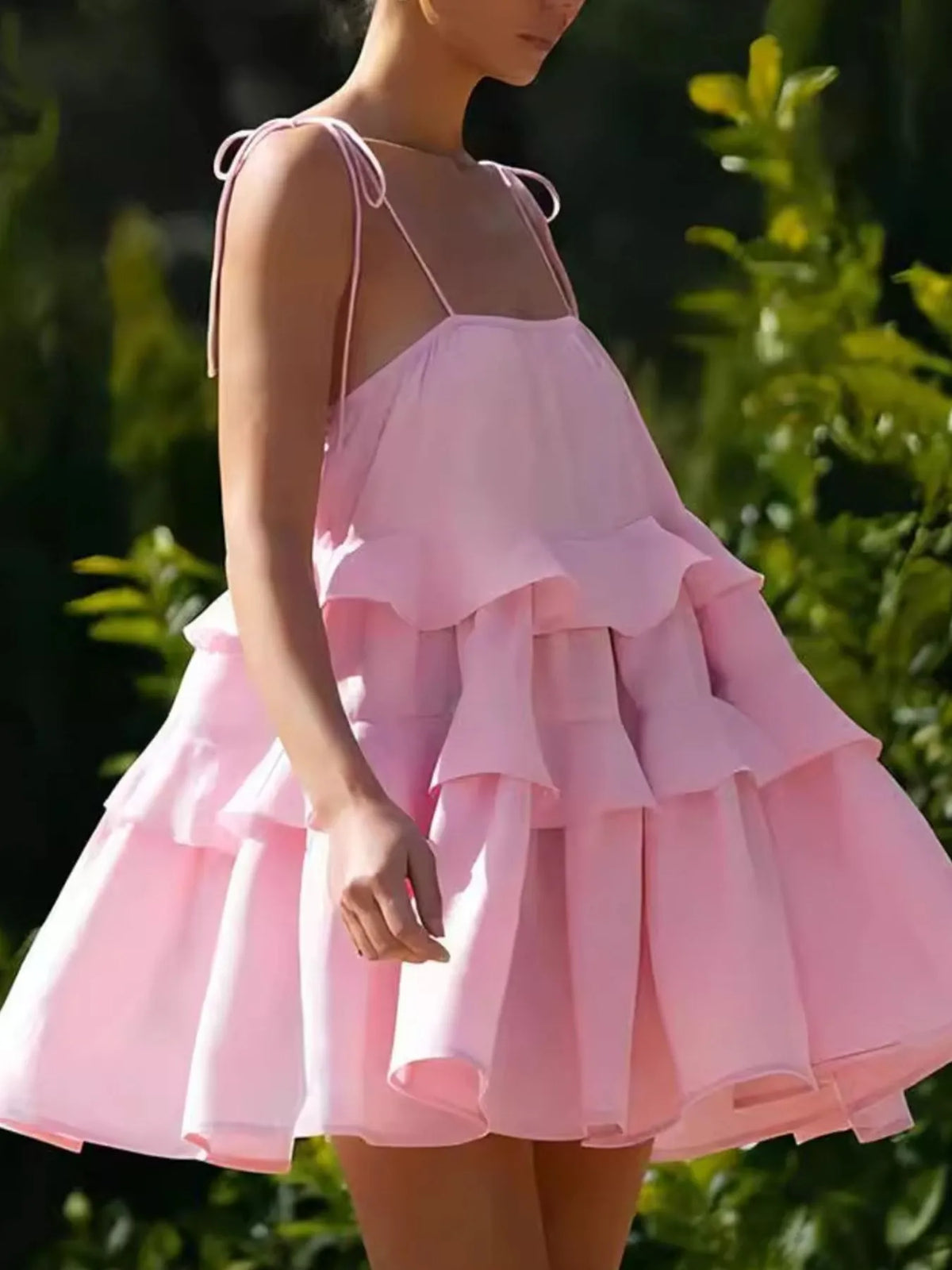 Ruffle Layered Tie-Shoulder Cami Dress