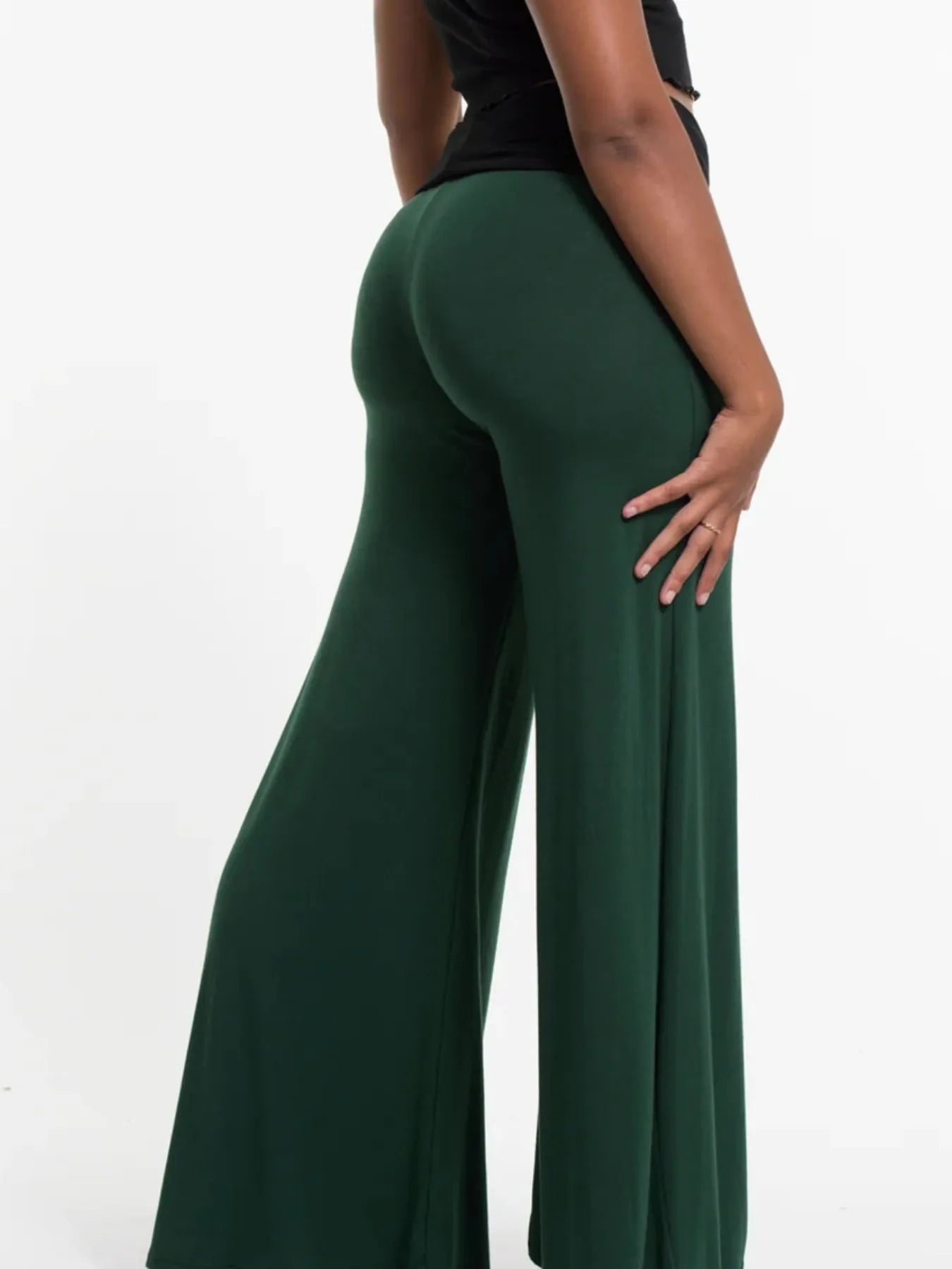 High-Waisted Wide Leg Yoga Pants with Contrast Waistband by Mystique Q