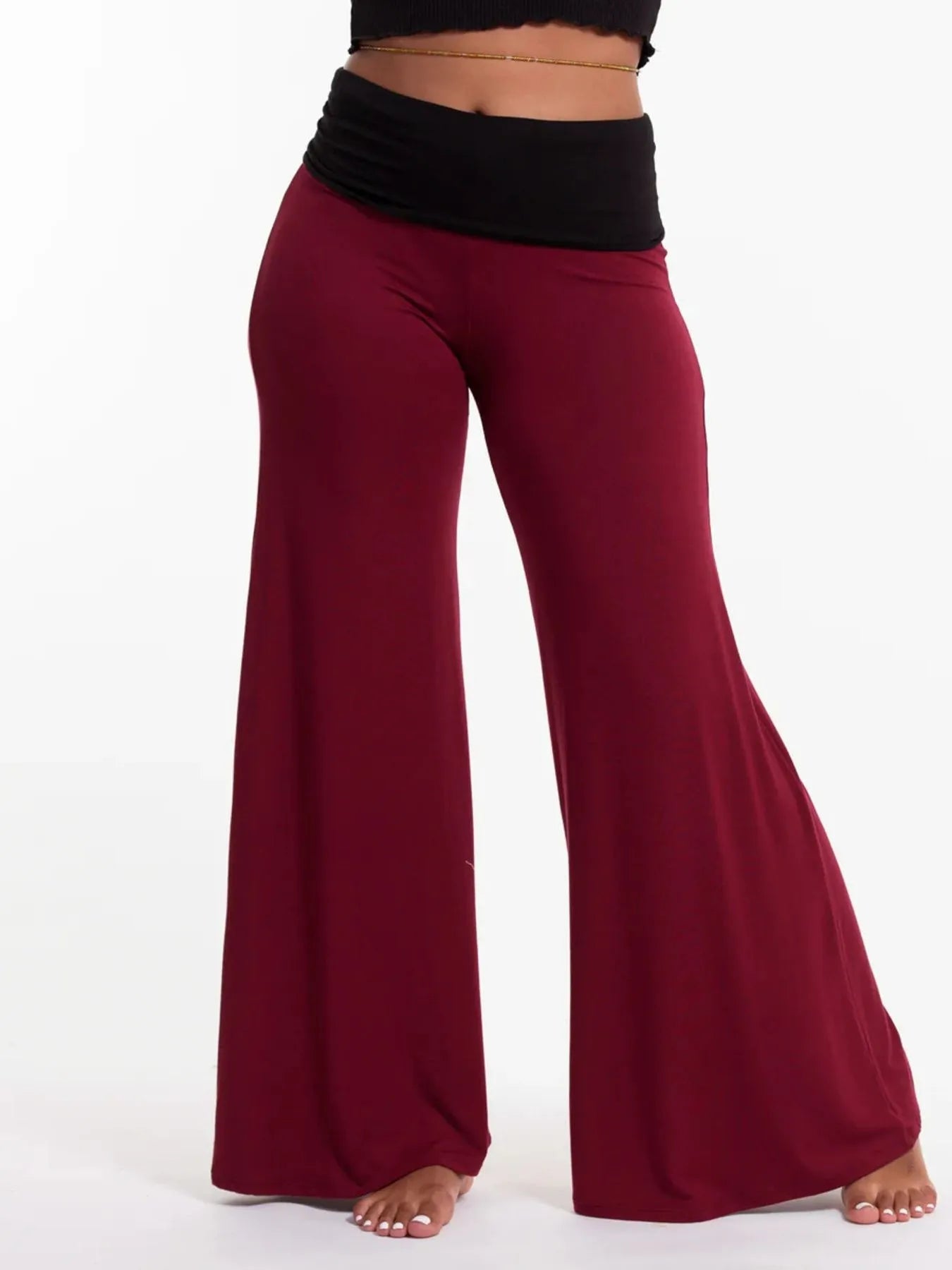 High-Waisted Wide Leg Yoga Pants with Contrast Waistband by Mystique Q