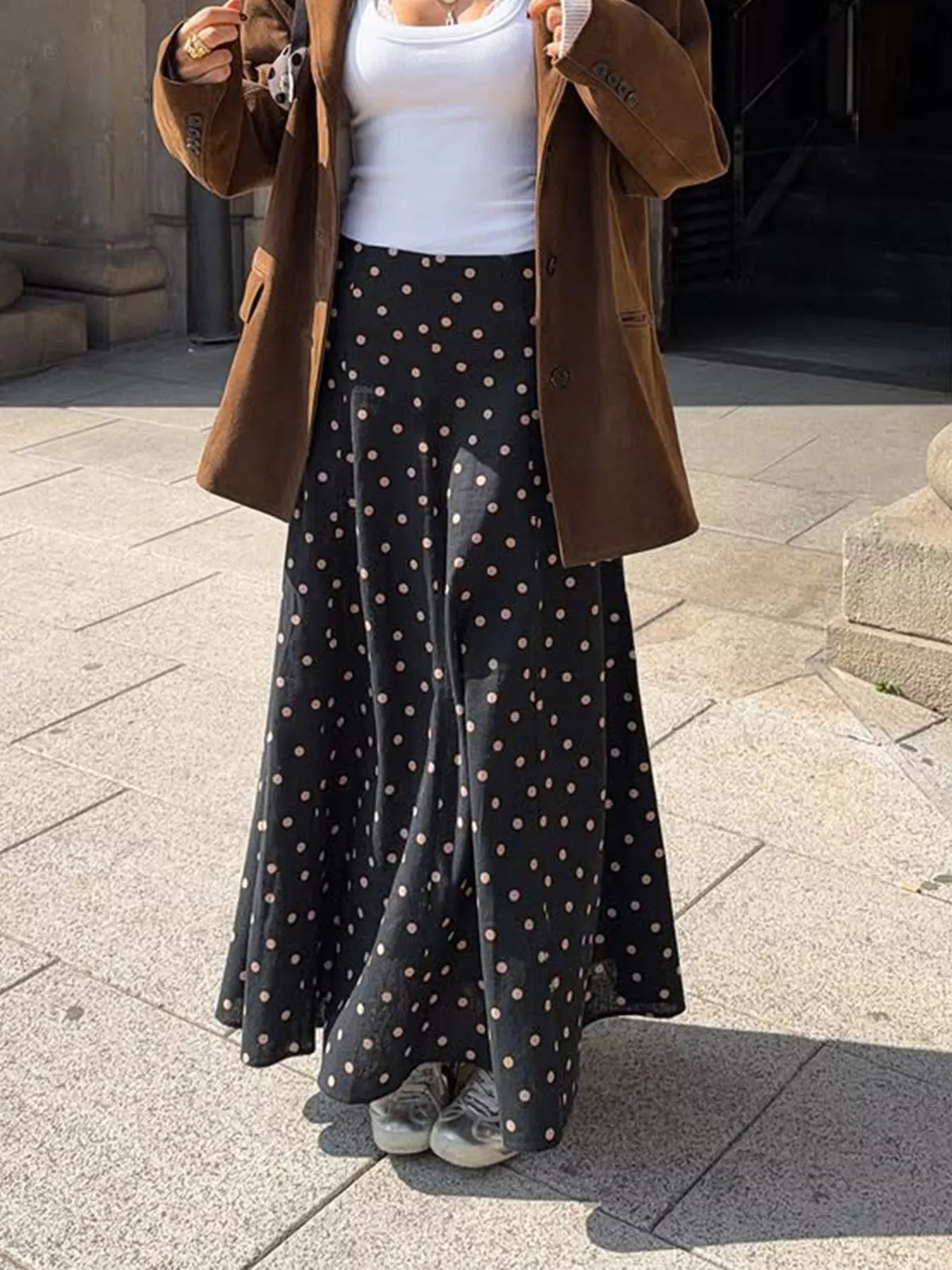 Polka Dot A-Line Skirt in Black