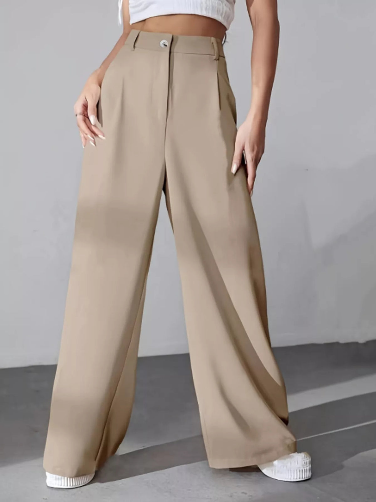 Pleated Wide Leg Pants in Apricot