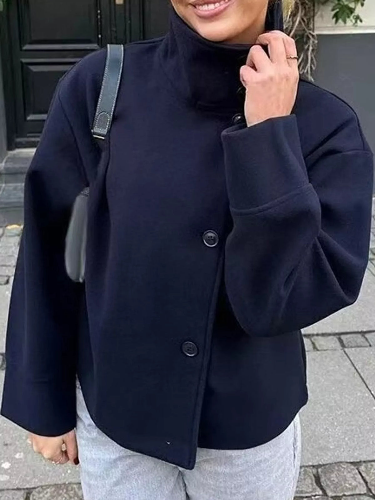 Stand-Collar Button-Up Jacket