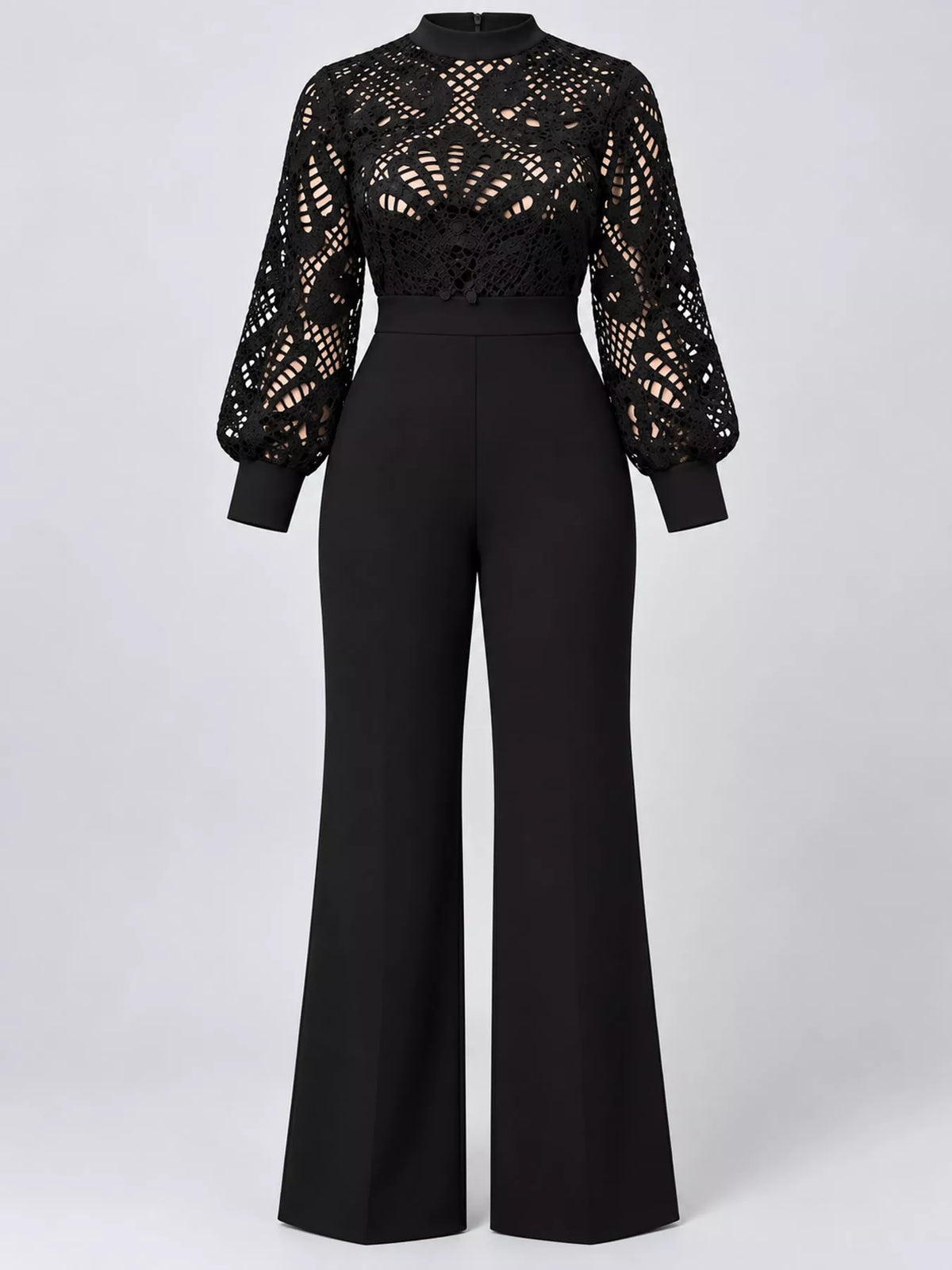 Lace Lantern Sleeve Flare Jumpsuit
