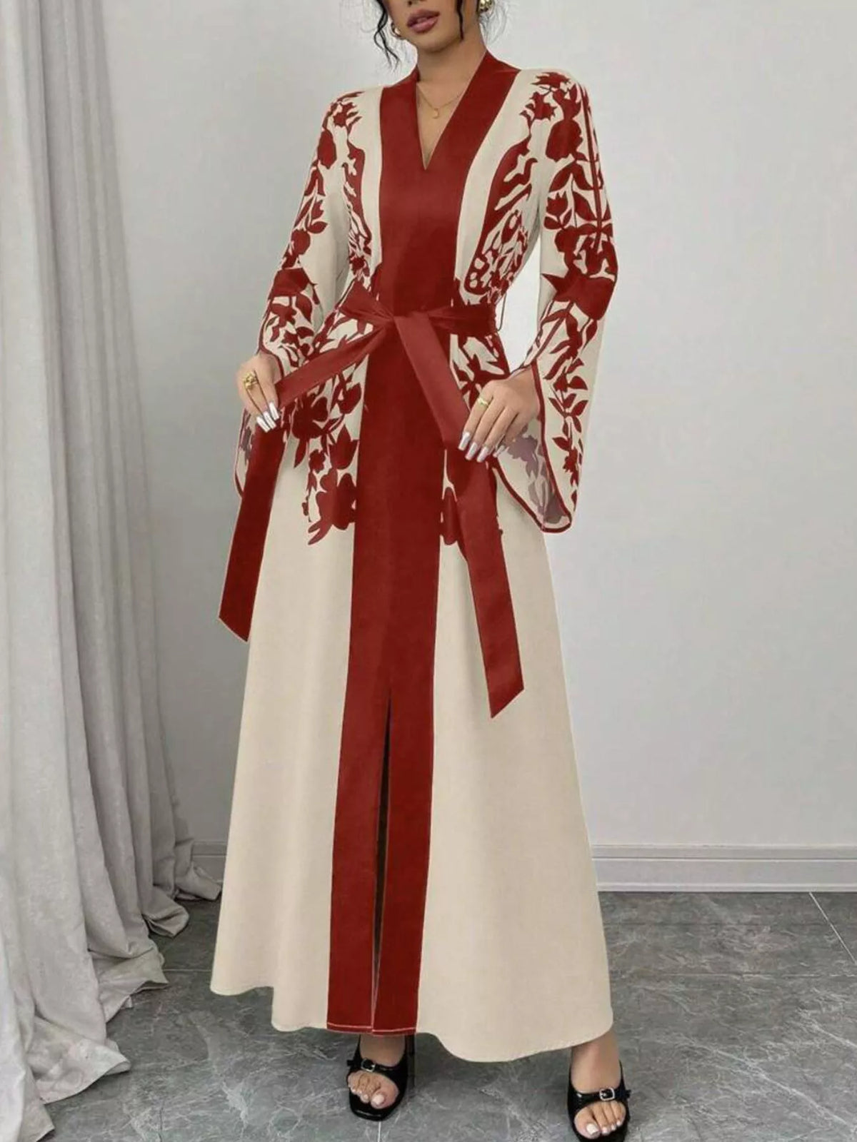 Printed Tie-Waist Maxi Dress with Front Split by Calliope