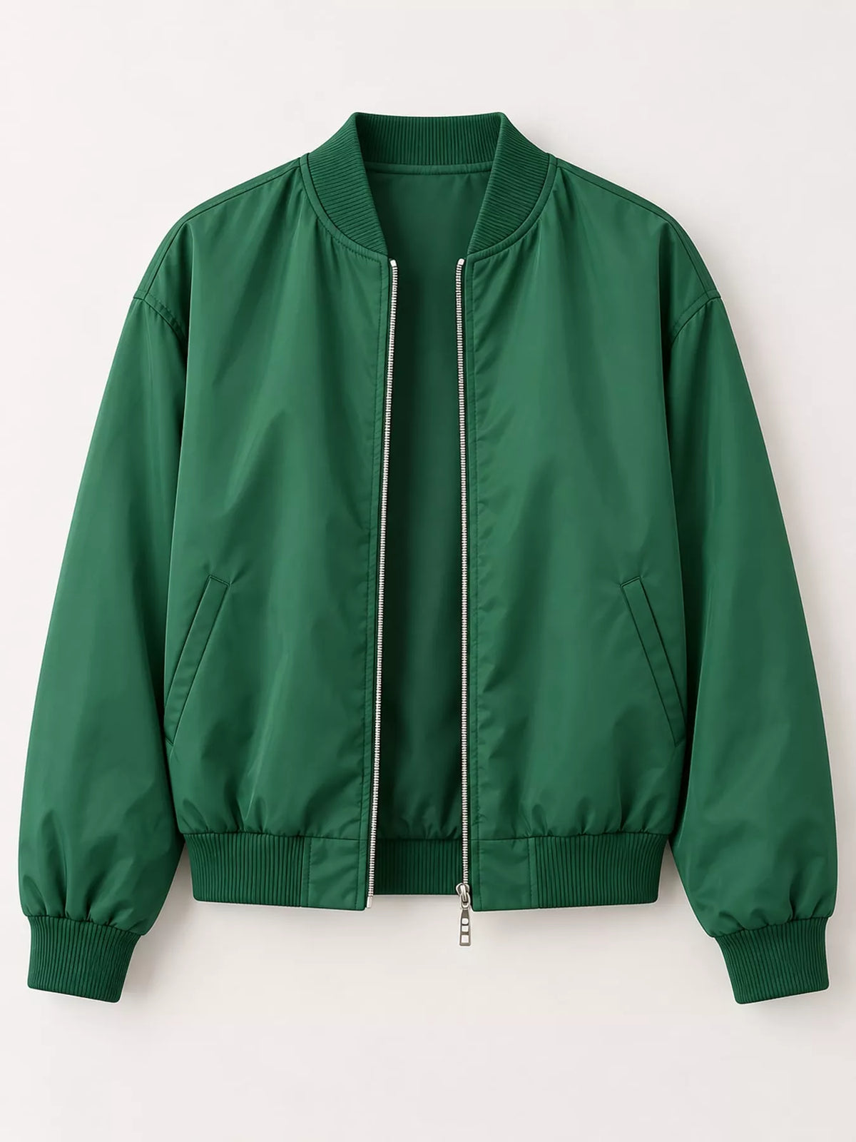 Ribbed Zip-Up Bomber Jacket