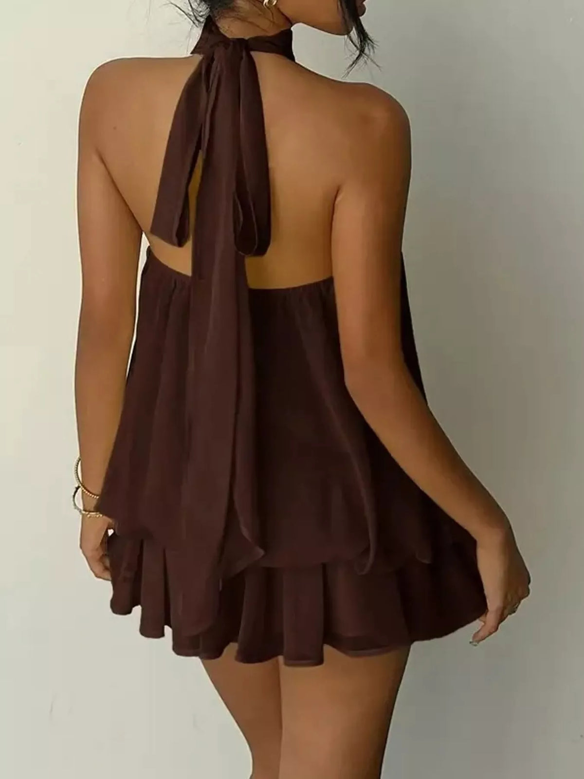 Halter Neck Ruched Mini Dress