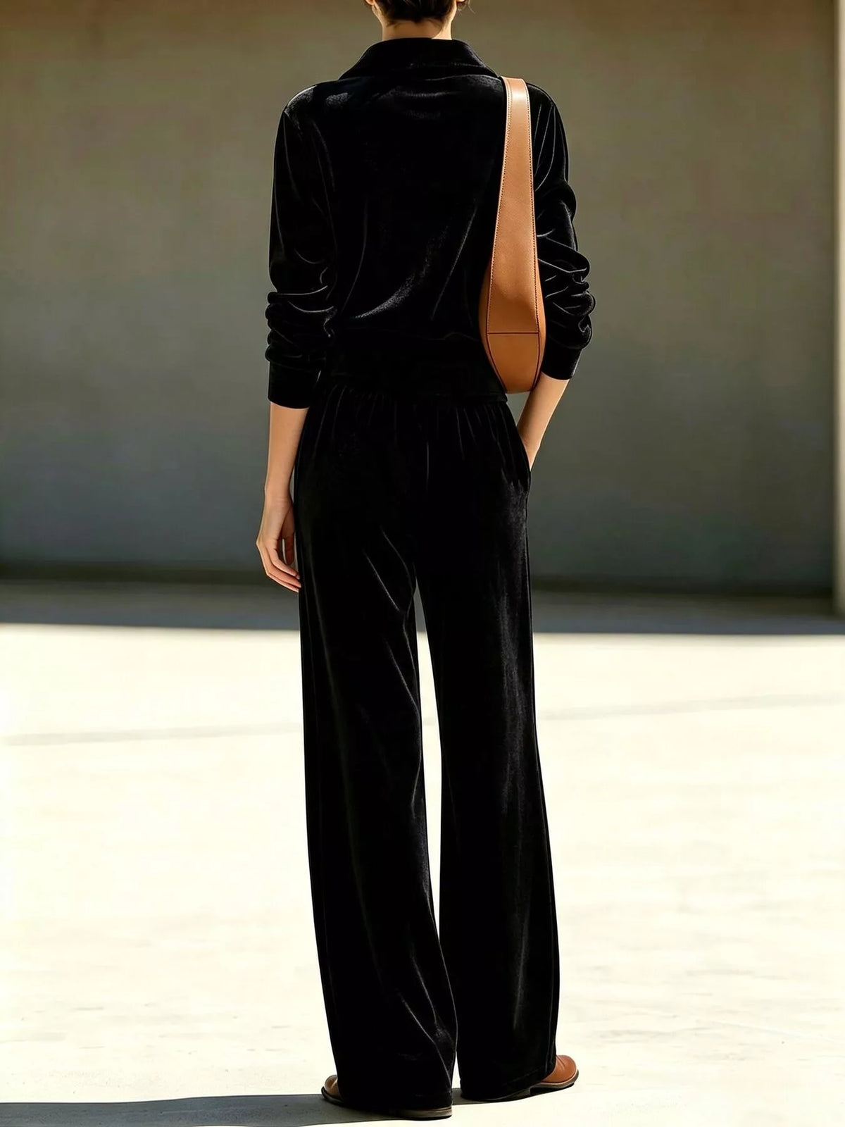 Half-Zip Sweatshirt and Wide-Leg Pants Set