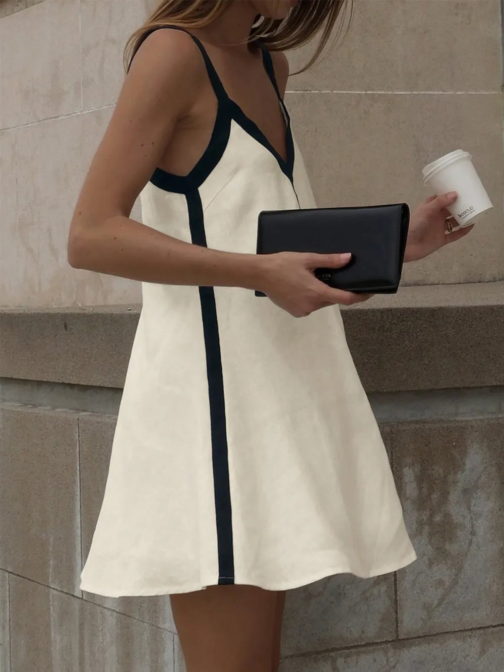 V-Neck Cami Mini Dress in Tan