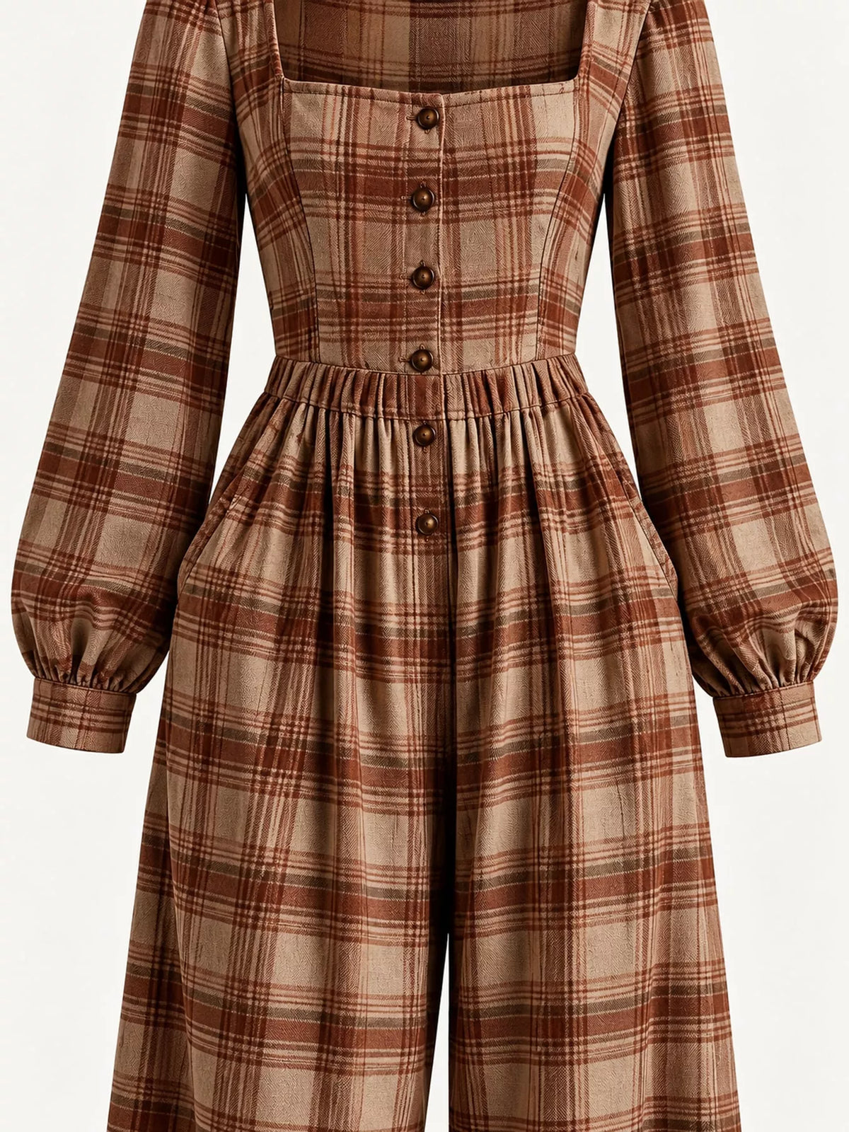 Plaid Square-Neck Wide-Leg Jumpsuit