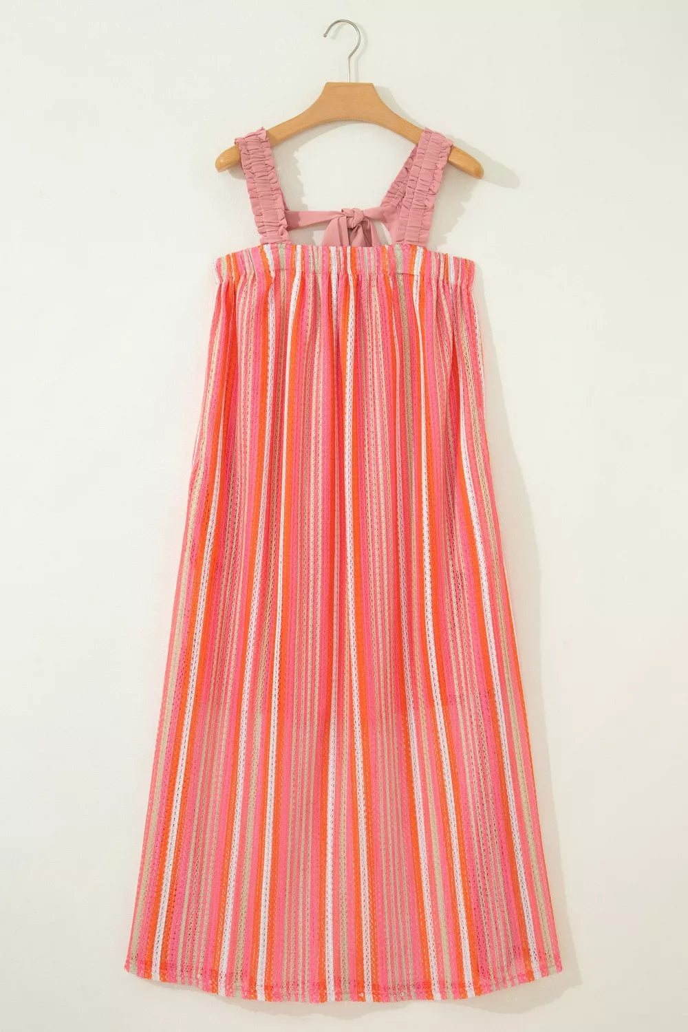 Striped Ribbon-Tie Maxi Dress in Burnt Coral