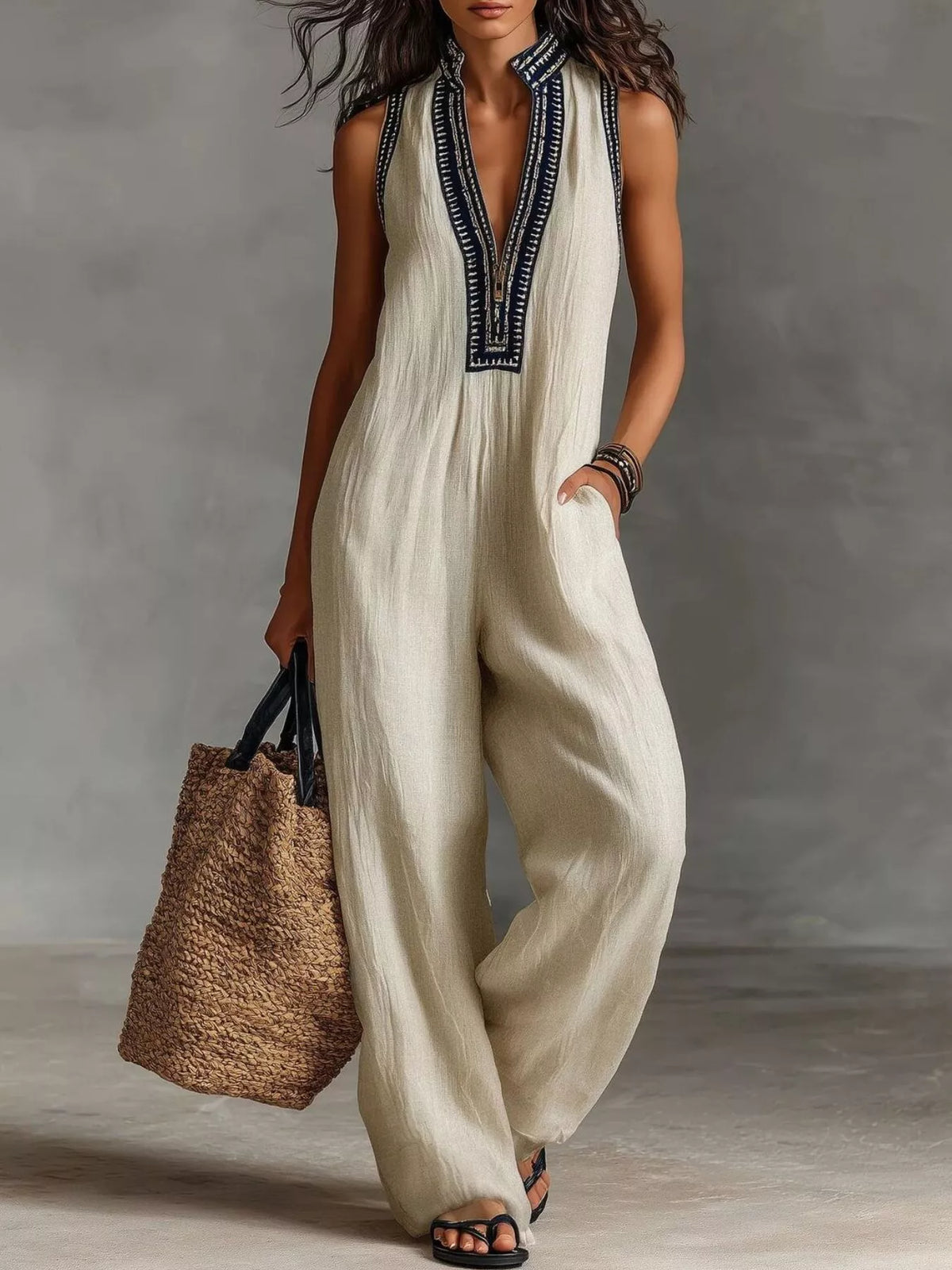 Sleeveless Wide-Leg Jumpsuit, Plus Size