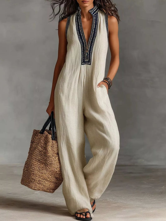 Sleeveless Wide-Leg Jumpsuit, Plus Size