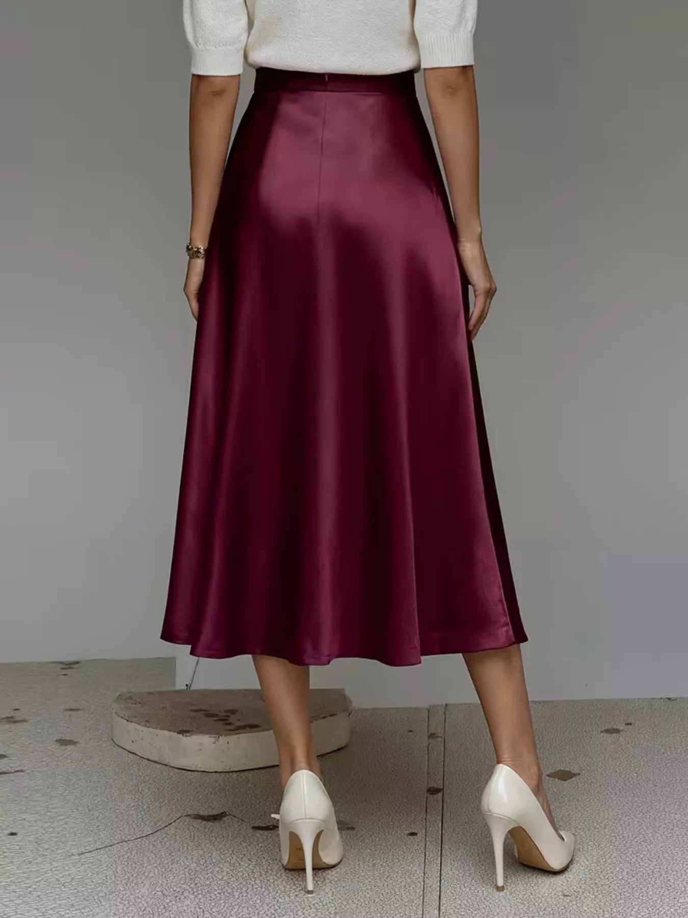 Satin Midi Skirt with Pockets