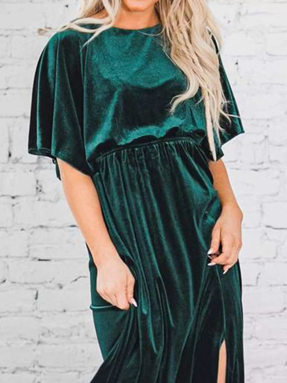 Flutter-Sleeve Velvet Maxi Dress