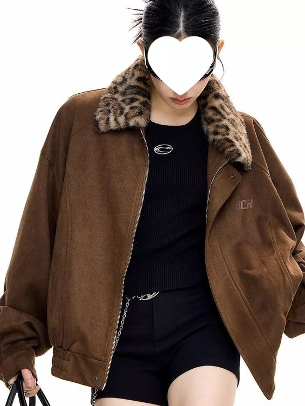 Faux Fur Collar Zip-Up Jacket