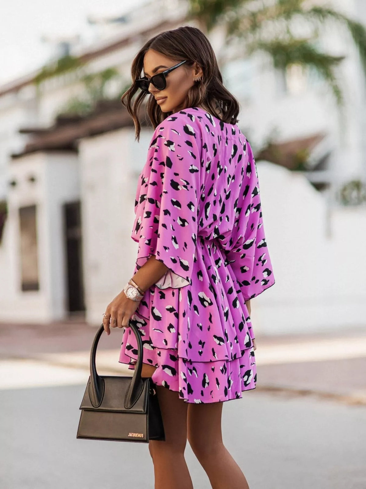 Tiered Surplice Mini Dress with Belt