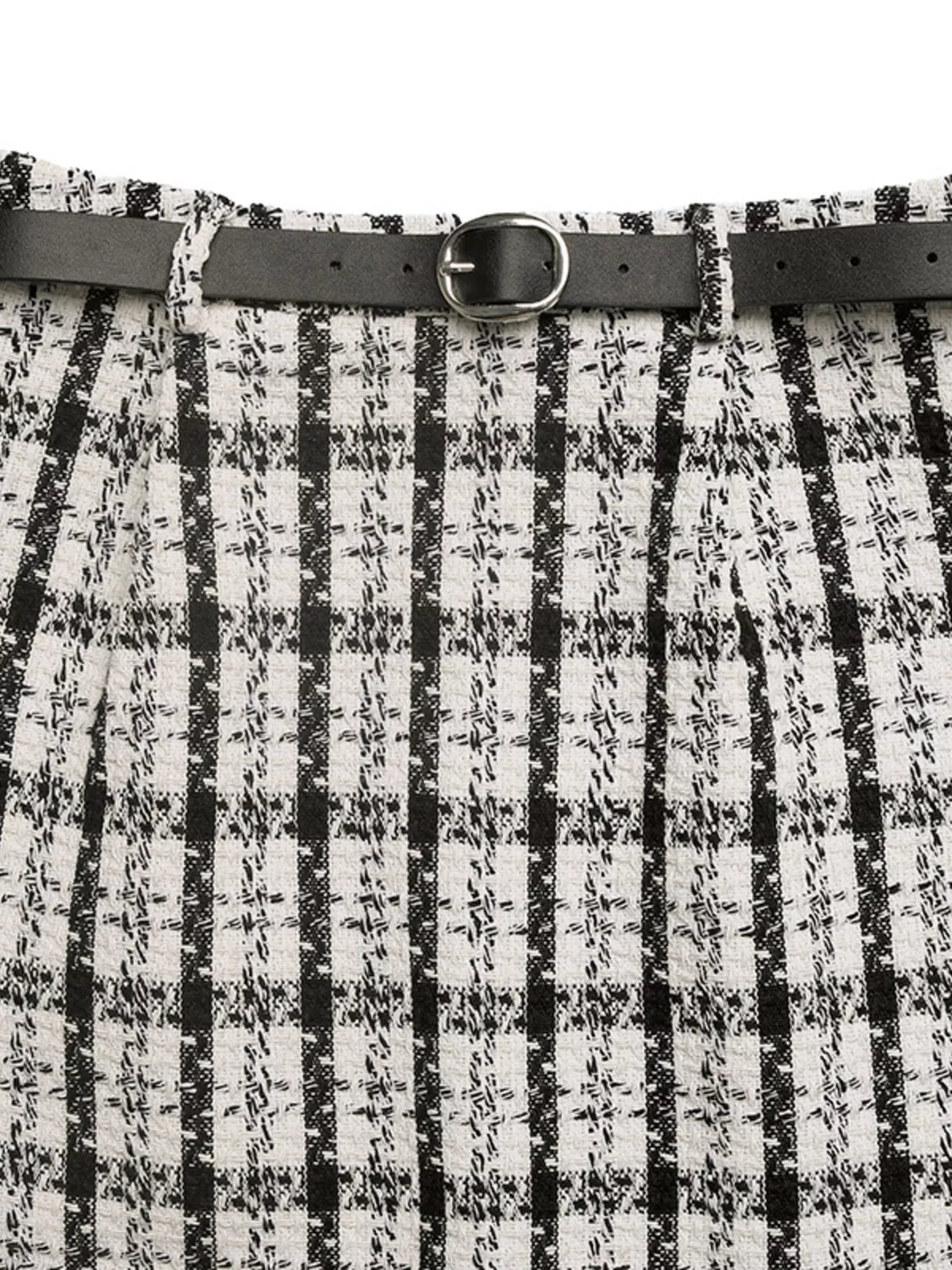 Black High-Waisted Tweed Plaid Midi Skirt