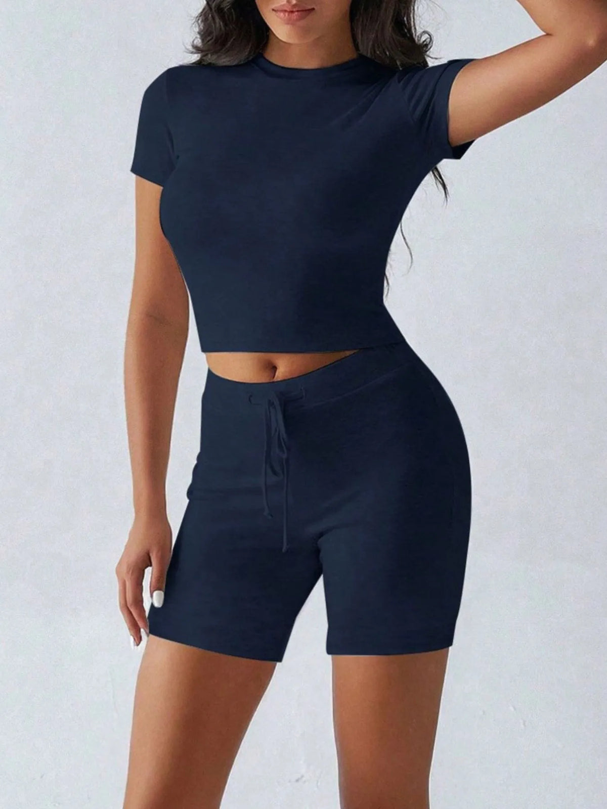 Ribbed Round Neck Top and Shorts Set