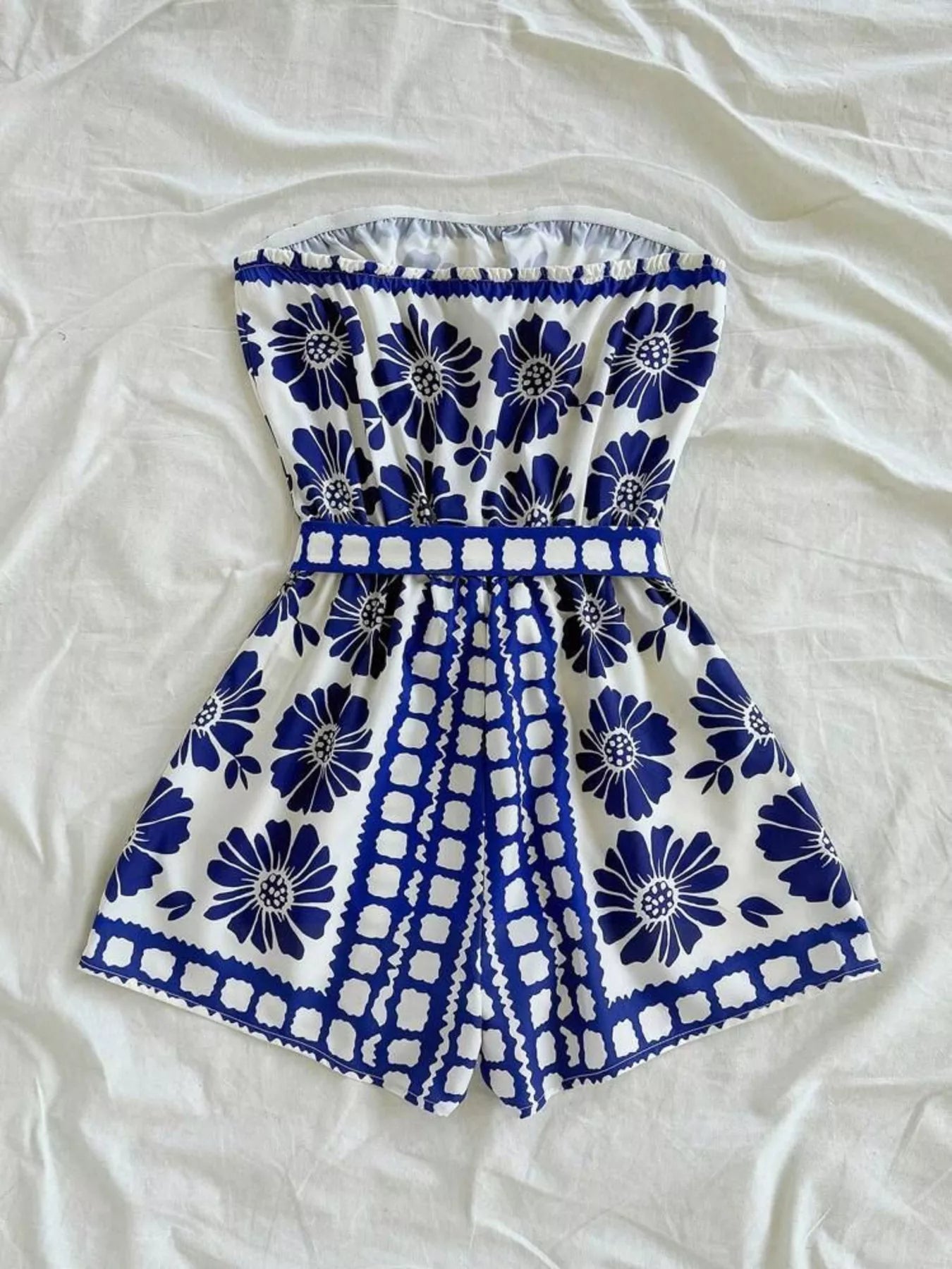 Strapless Tie-Waist Romper
