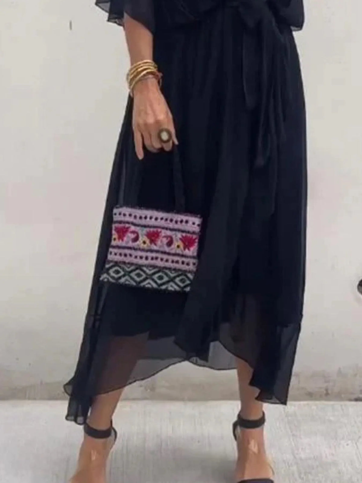 Flowy Tie-Front Midi Dress with Flutter Sleeves