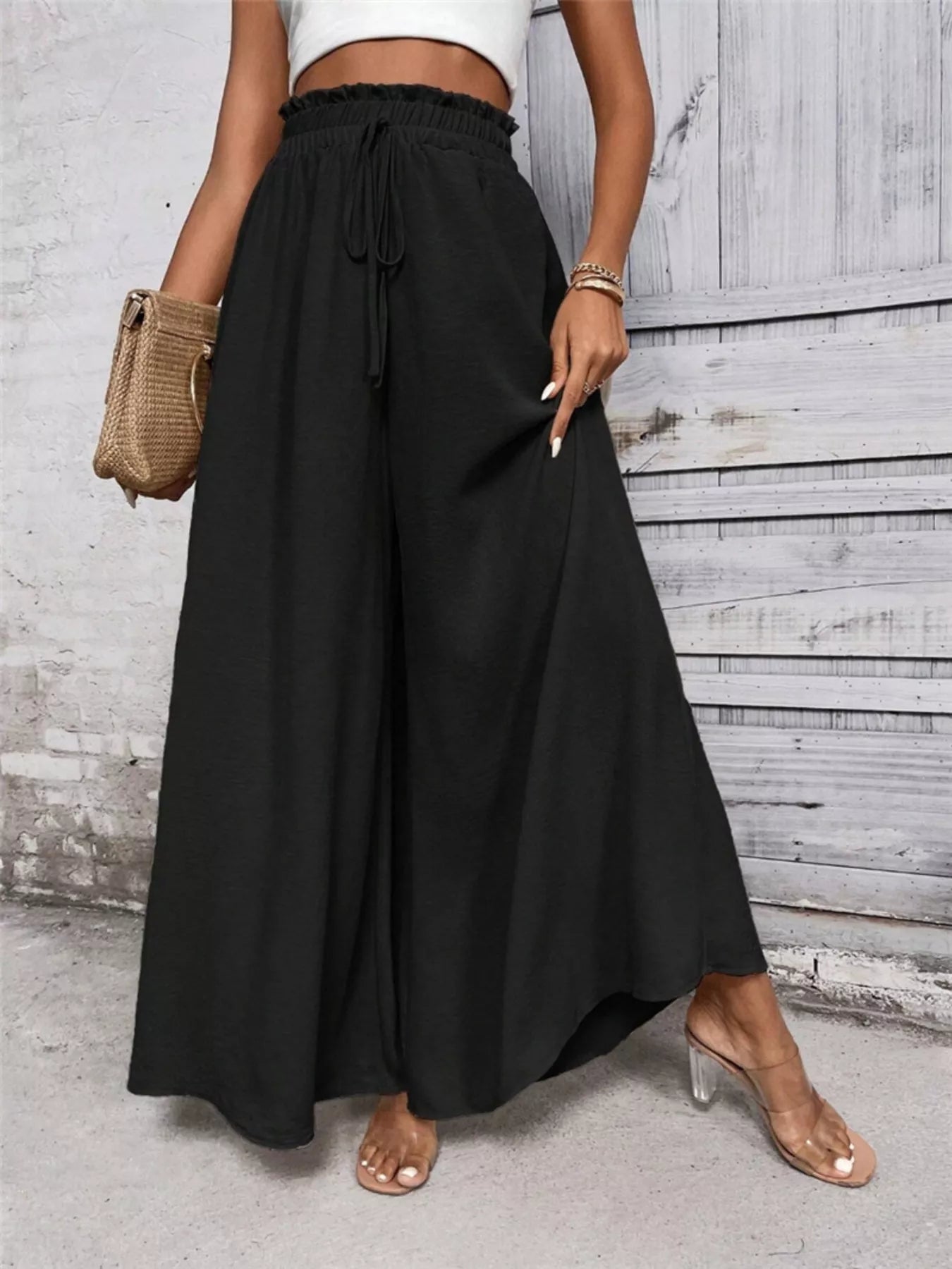 Frill-Detail Wide-Leg Pants