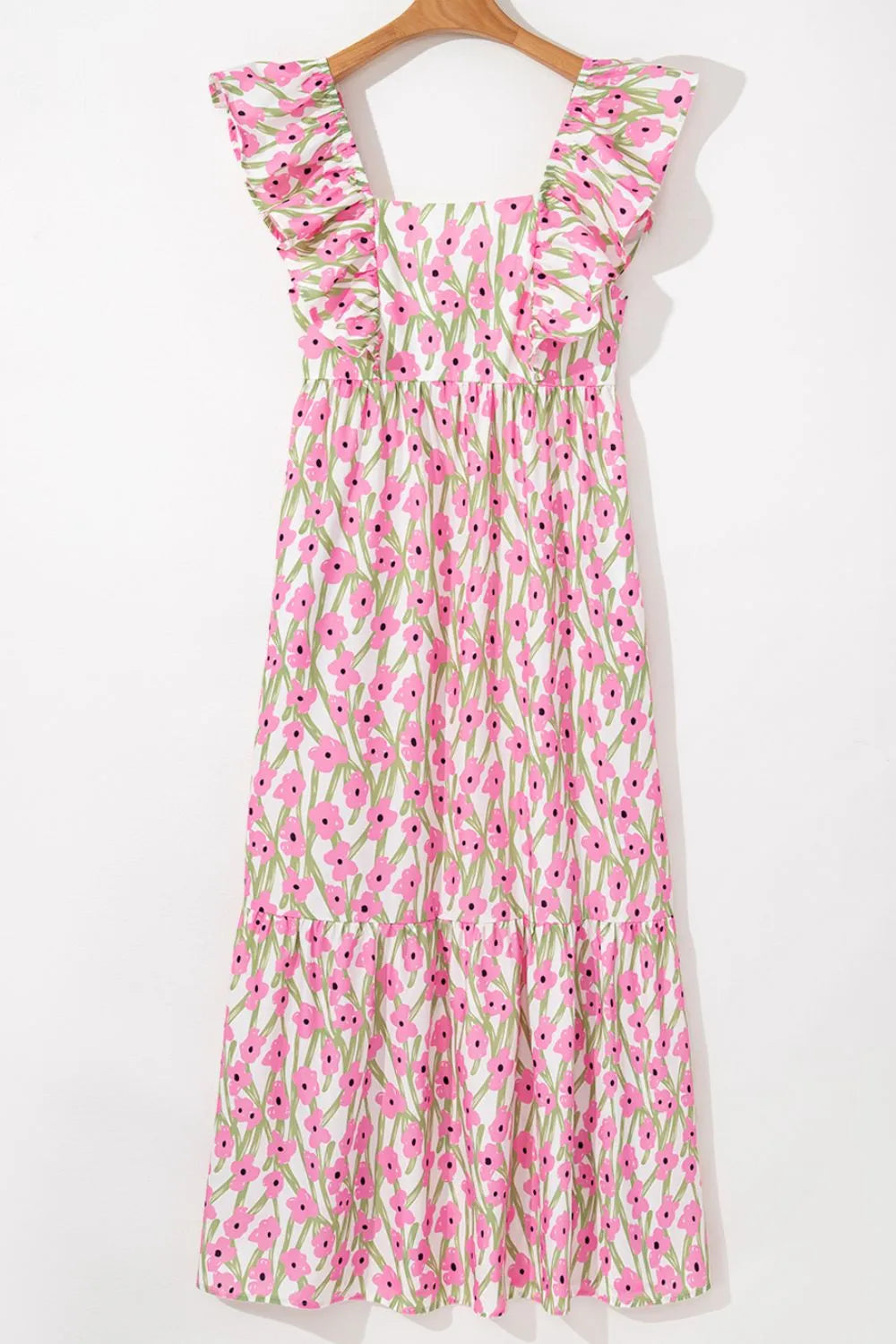 Floral Square Neck Ruffled Maxi Dress in Blush Pink