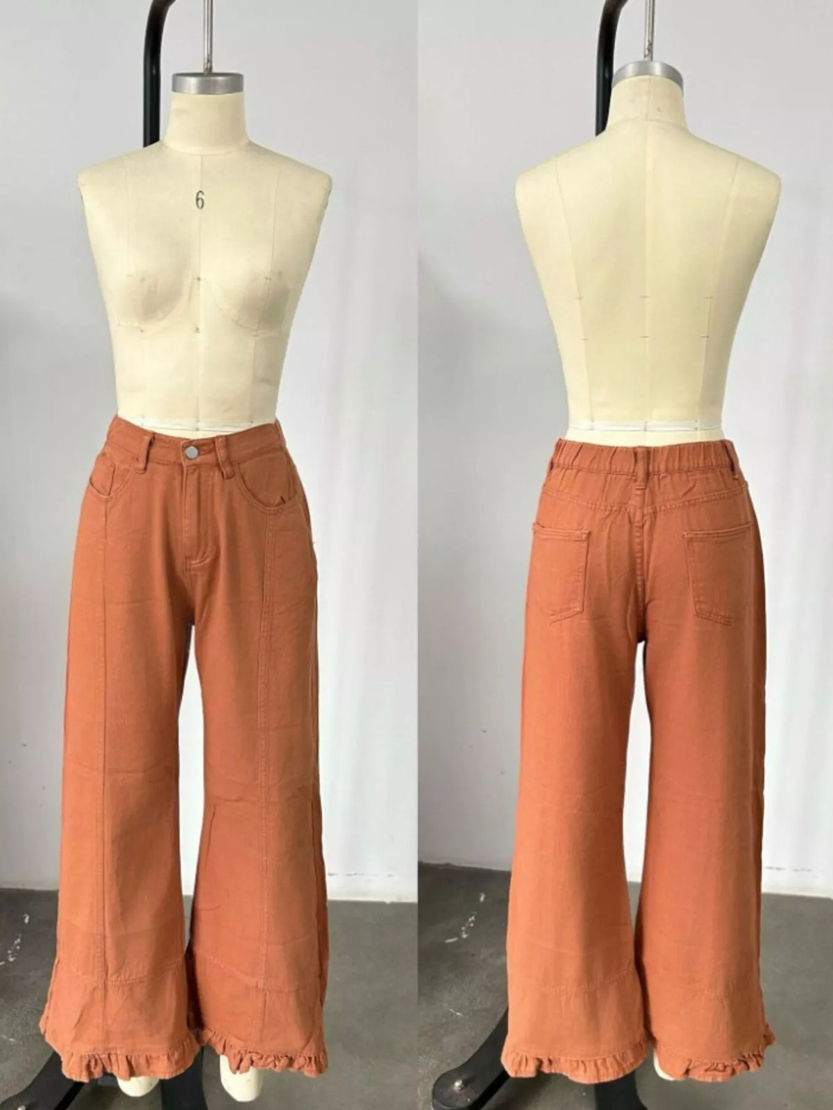 High-Waisted Wide-Leg Ruffle Hem Jeans by Invera