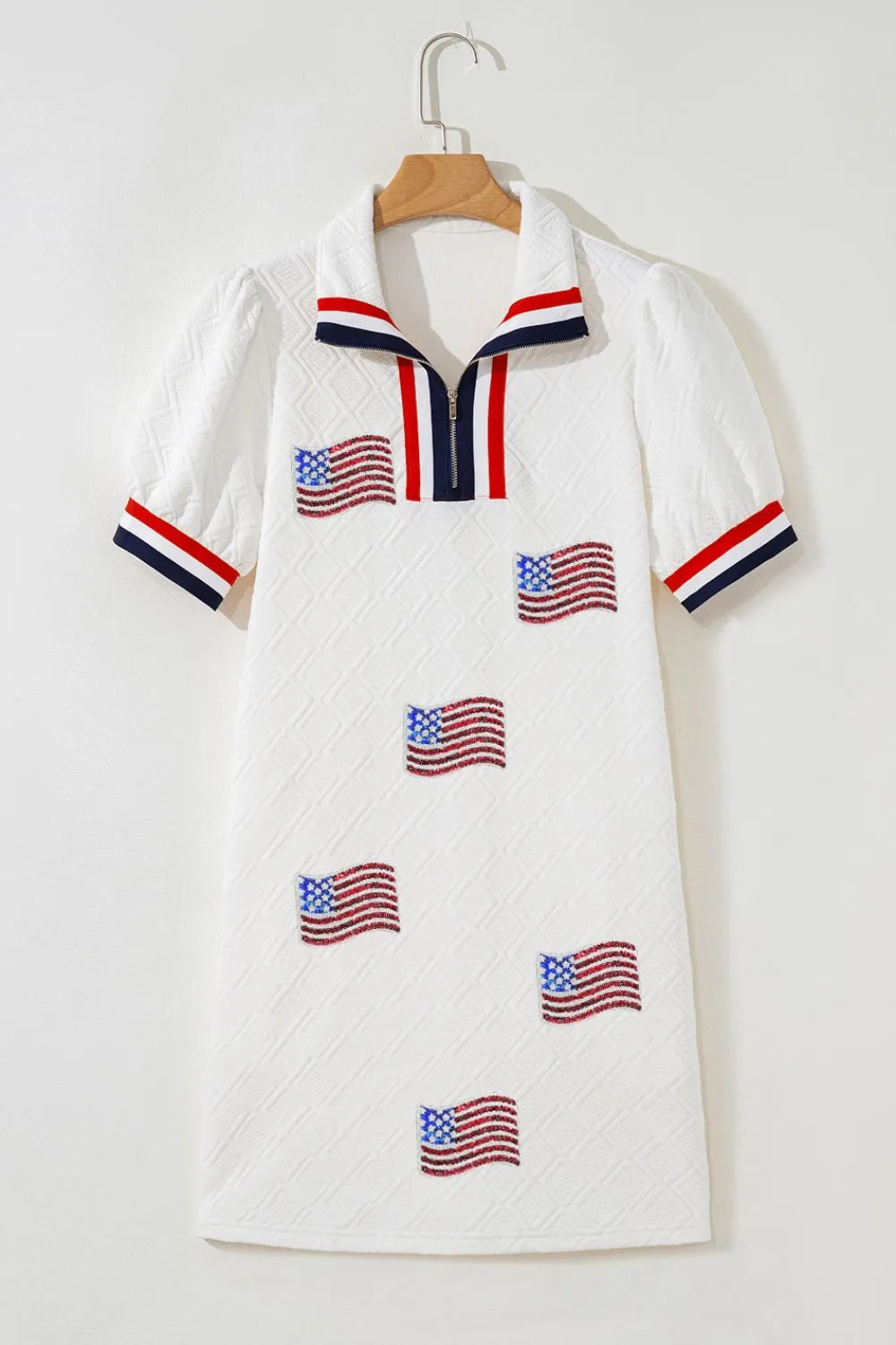 Flag Print Collared Dress in White