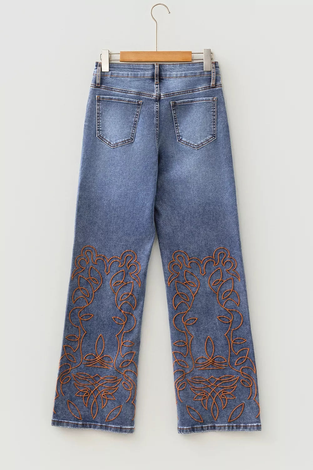 Embroidered Flare Leg Jeans in Medium Wash