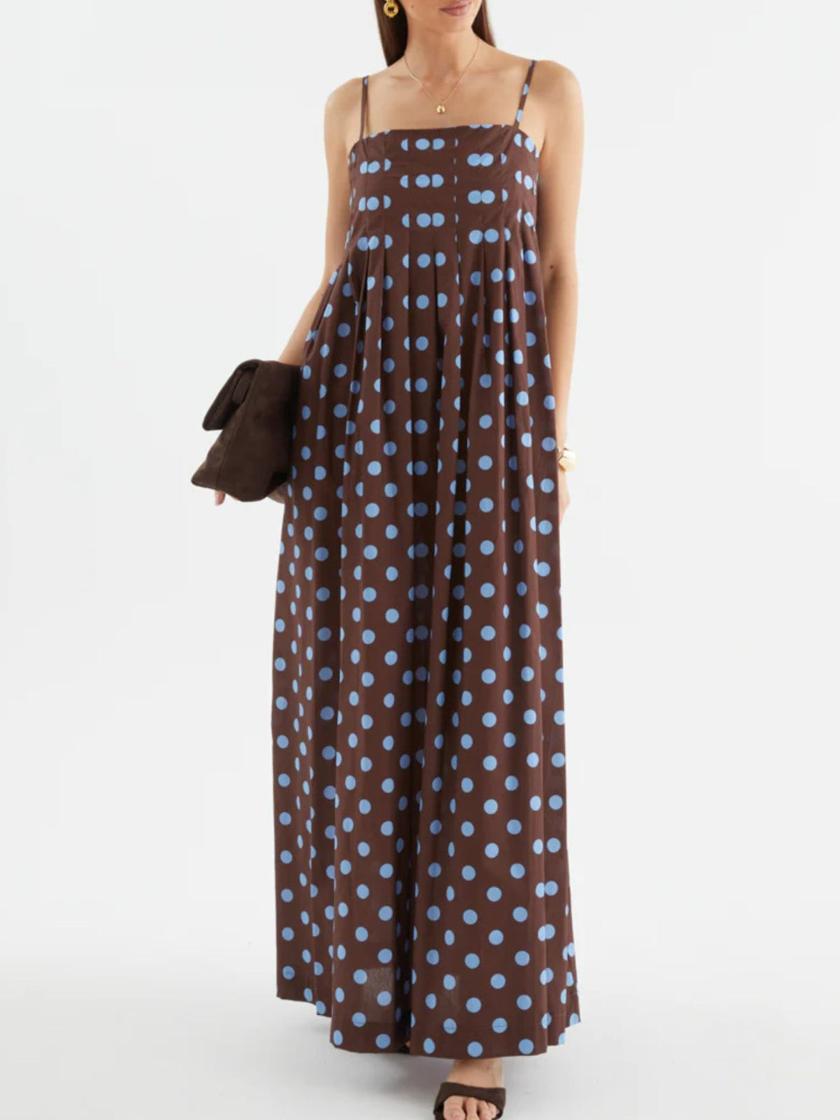 Pleated Polka Dot Maxi Dress