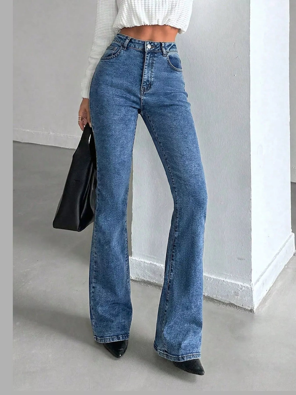 High-Waisted Slim-Fit Flared Jeans