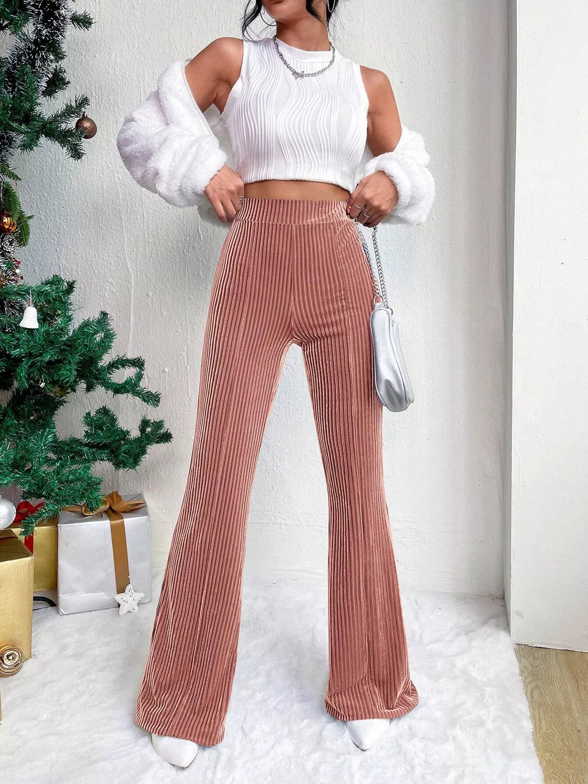 Corduroy High-Waist Flare Pants