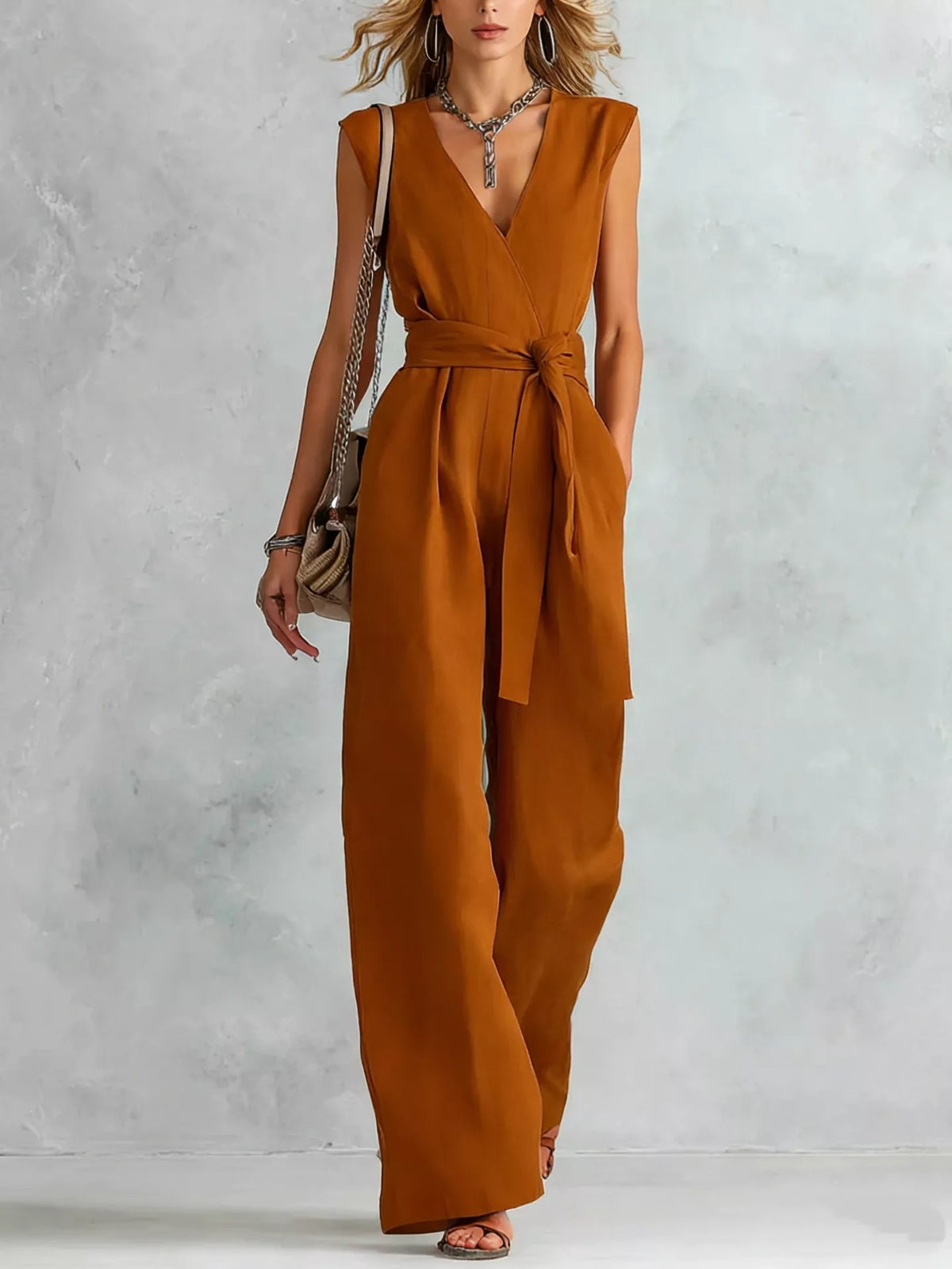 Tied Sleeveless Wide Leg Jumpsuit