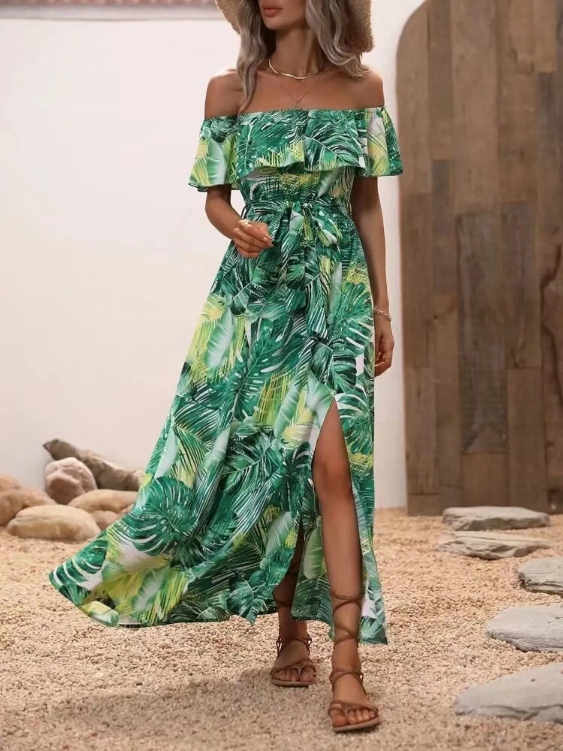 Ruffled Off-Shoulder Maxi Dress