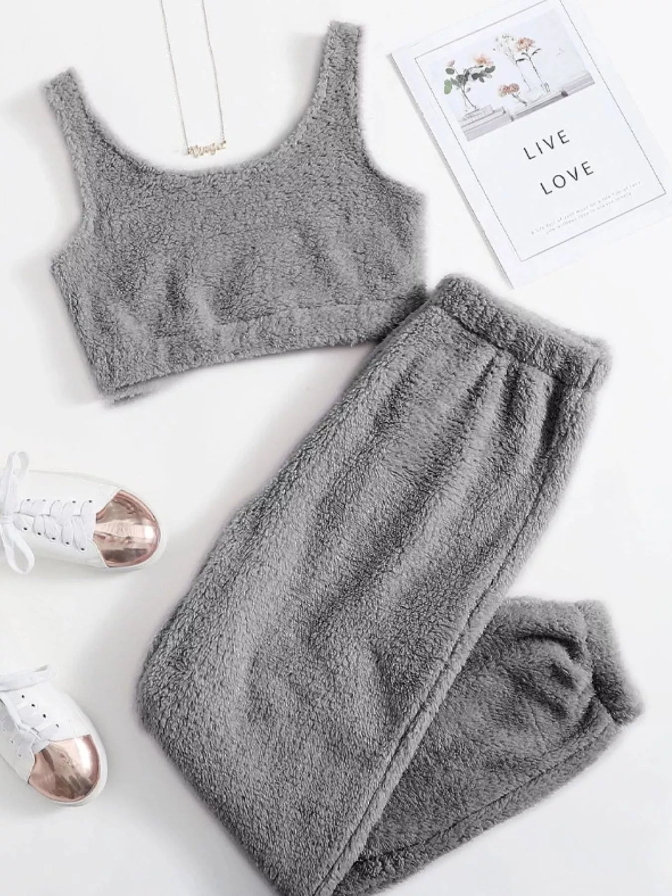Cozy Plush Cropped Tank and Pants Set